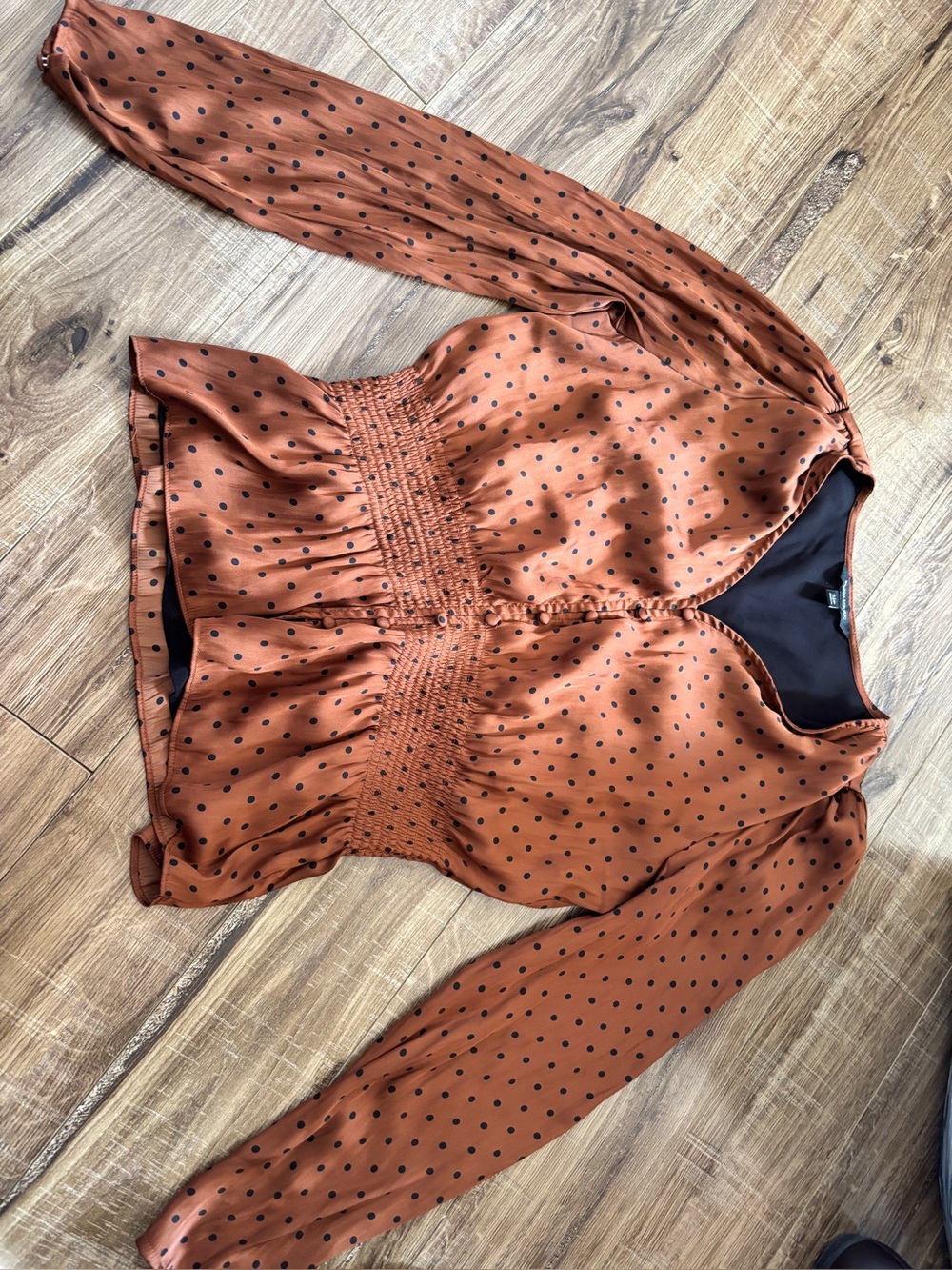 Banana Republic Rust Polka Dot Smocked Peplum Blouse